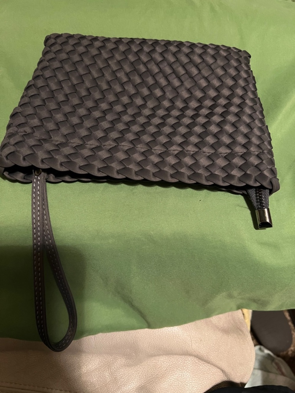 Woven Wristlet Clutch in Charcoal Gray